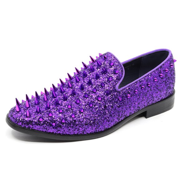 Purple Men\'s Spiked Designer Classic Smoking Dress Tuxedo Loafers Slip On Shoes main image 5